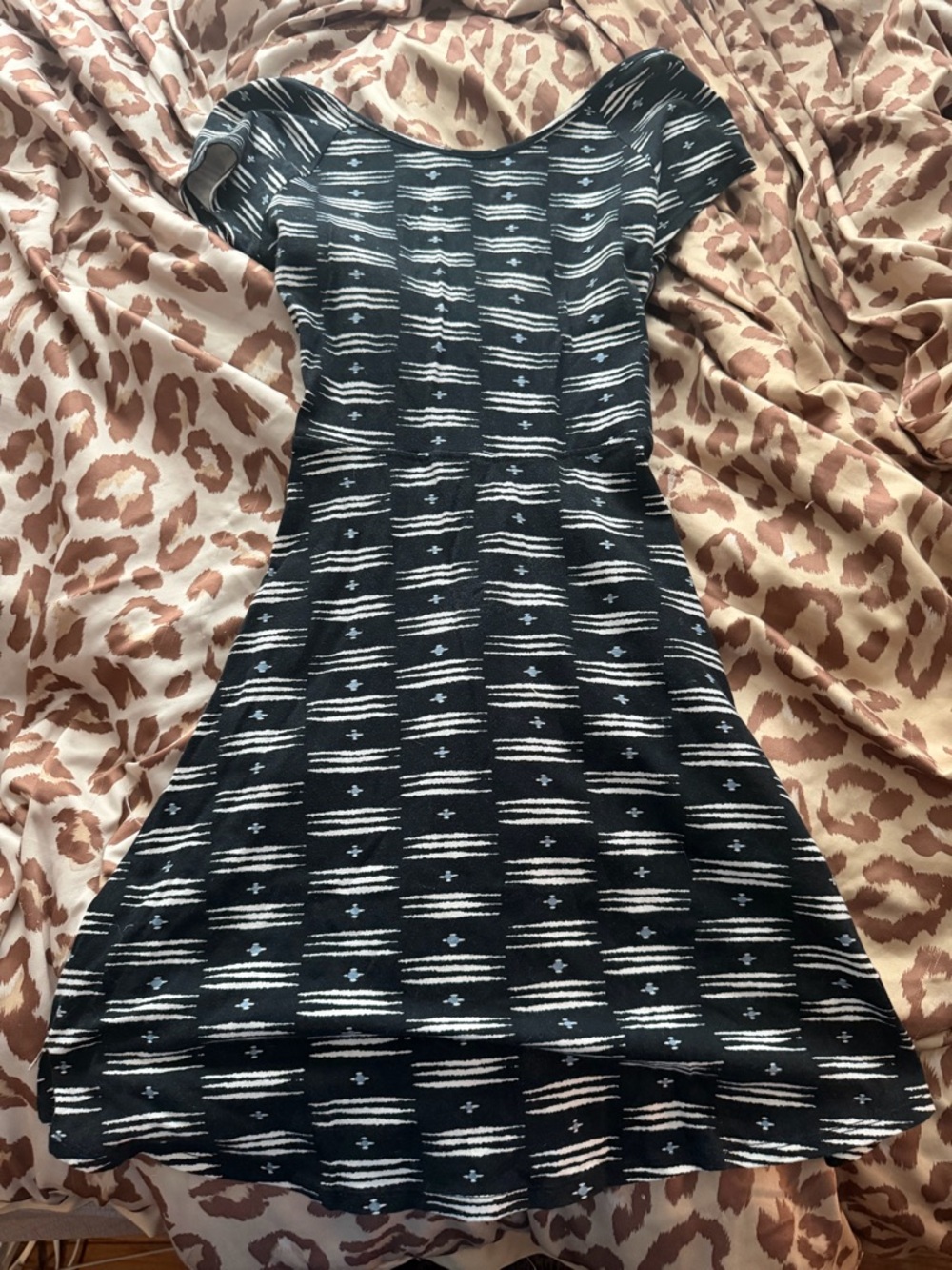 Black Patterned Fit-and-Flare Dress - Casual Women's Dress